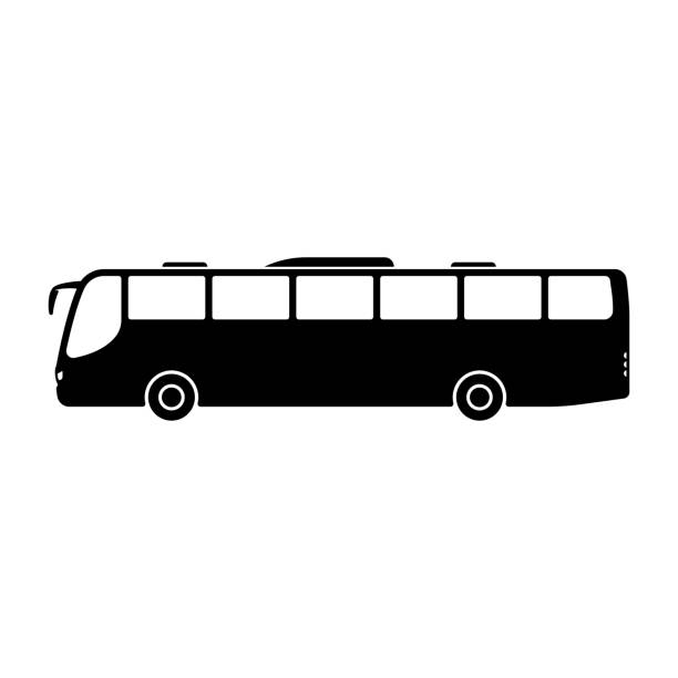 ilustraciones, imágenes clip art, dibujos animados e iconos de stock de icono de bus. silueta negra. perfil. ilustración gráfica plana simple vectorial. el objeto aislado sobre un fondo blanco. aislar. - bus