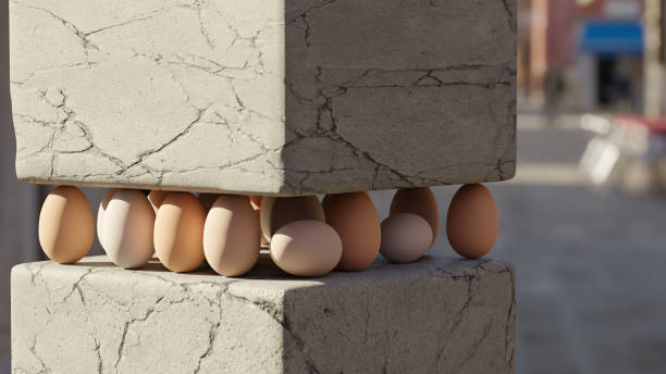 unexpected resilience A few fragile eggs are holding the weigth of a concrete column. 3D Digital render to represent resilience. resilience stock pictures, royalty-free photos & images