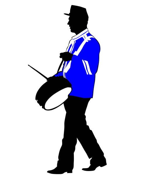 ilustraciones, imágenes clip art, dibujos animados e iconos de stock de música militar - parade marching band trumpet musical instrument