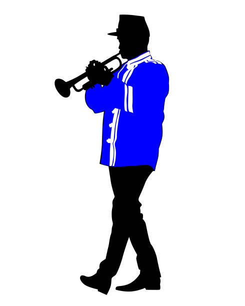 ilustraciones, imágenes clip art, dibujos animados e iconos de stock de música militar - parade marching band trumpet musical instrument