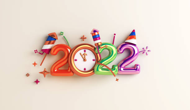 happy new year 2022 decoration background with firework rocket, clock, 3d rendering illustration - toy spaceship inspiration ideas imagens e fotografias de stock