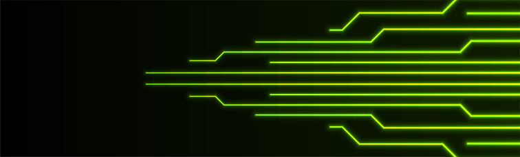 Glowing green neon circuit board lines abstract banner design. Technology vector background