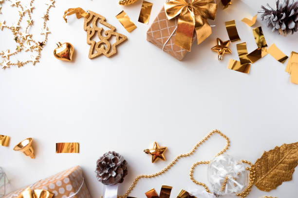 istock new year gifts and decorations on white background top view- Image 1351658767