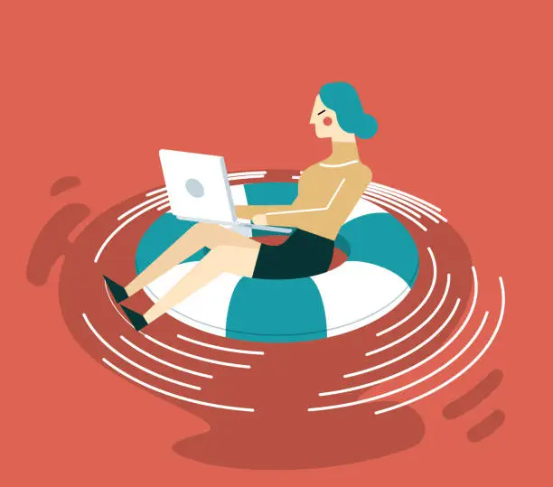 Vector illustration of Businesswoman in lifebuoy