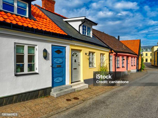 Street Scene From The Swedish Town Of Ystad Sweden Stock Photo - Download Image Now - Street, Ystad, Architecture