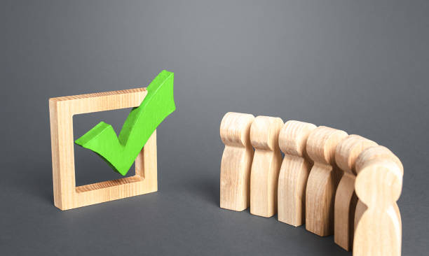 istock Queue line and green vote check mark. Voting in democratic election or referendum. Political campaign. Public poll. Legislative Initiative. Lobbying interests. Resolution. State legislature passes law 1351666461