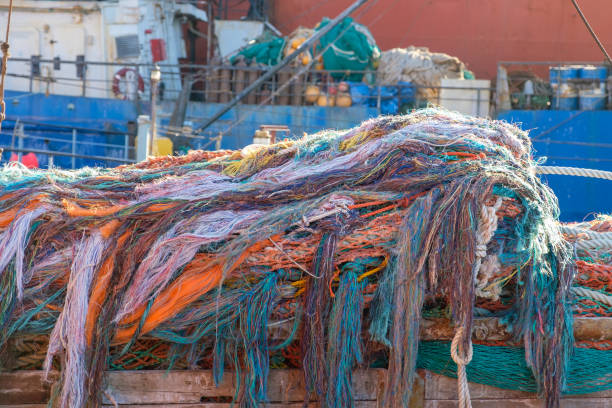 istock Fishing net on a fishing vessel deck. 1351667412