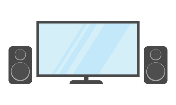 istock Flat tv and computer set icon vector for home living room  interior clipart design 1351673138