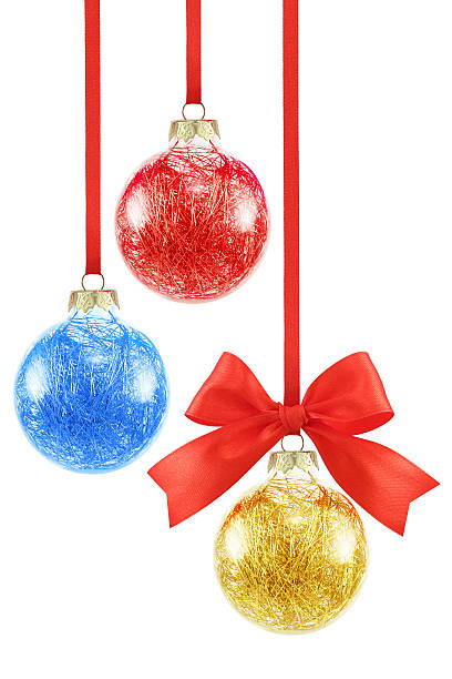 istock Composition with various color Christmas baubles hanging on a ribbon 135167392