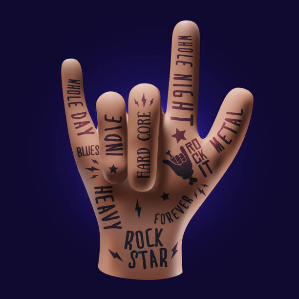 Rock sign hand gesture. Devil horns arm. Realistic vector illustration for rock n roll concert or party poster or flyer or music album cover Rock sign hand gesture. Devil horns arm. Realistic vector eps 10 illustration for rock n roll concert or party poster or flyer or music album cover hardcore music style stock illustrations