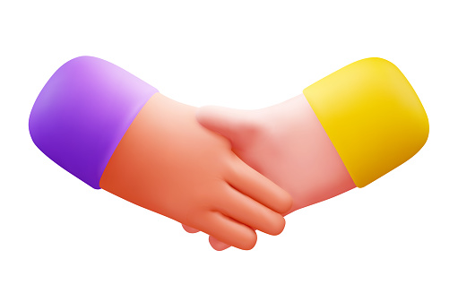 istock 3d rendered cartoon handshake illustration or icon isolated on white background. Agreement or deal or contract or friendship concept. Vector illustration 1351674658