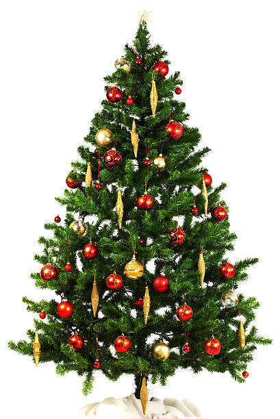 istock Christmas tree with red and yellow ornaments on white 135167533