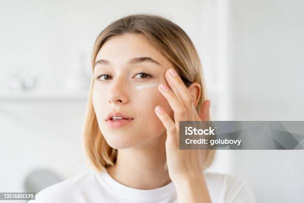 Under Eye Cream Skincare Moisturizing Woman Face Stock Photo - Download Image Now - Eye, Moisturizer, Below