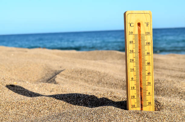 istock Thermometer on the Sand Beach 1351681568