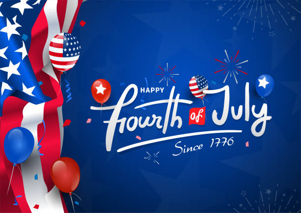 istock Celebrating happy fourth of July since 1776 custom lettering, typography design with balloons, fireworks on navy blue color background with USA flag-waving, firework burst & balloon, template for poster, banner, postcard, flyer, greeting card. 1351683976