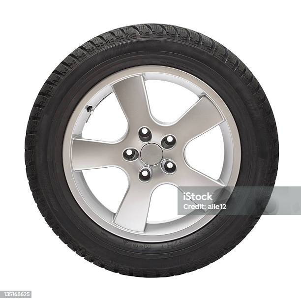 Black Tire With Steel Wheel On White Background Stock Photo - Download Image Now - Tire - Vehicle Part, Wheel, White Background