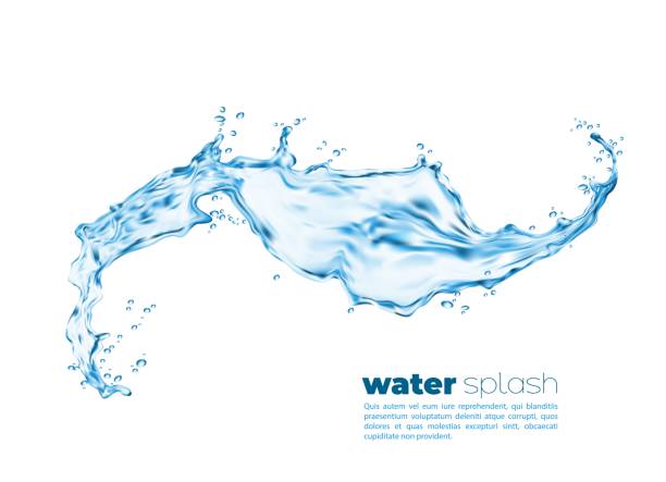 Isolated transparent water splash swirl, pour wave Isolated transparent water splash swirl with pouring wave, vector realistic background. Water pour with splashing drops, liquid blue clear aqua with water droplets of clean drink and flowing spill water stock illustrations