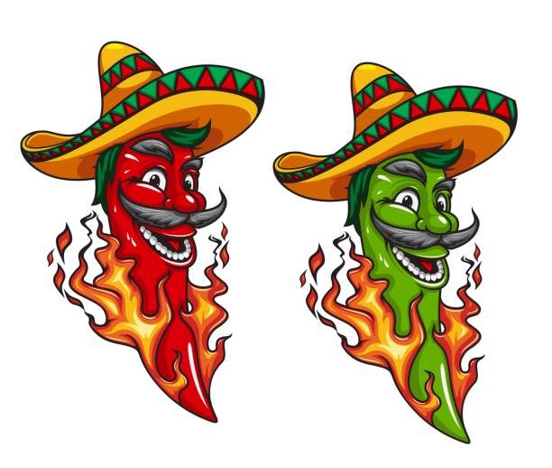 만화 멕시코 할라페노 또는 칠리 페퍼 마스코트 - sweet chili stock illustrations