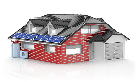 3d render. Energy efficient building isolated on white background.