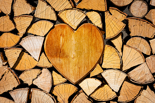 Wooden heart shape background. concept