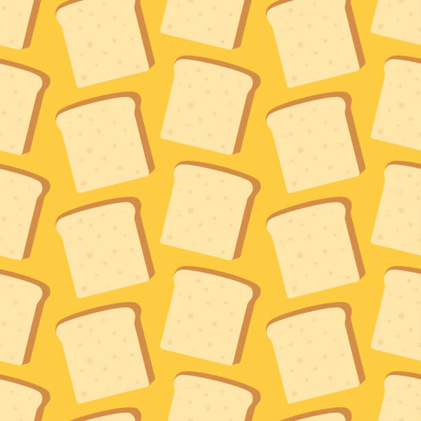 Seamless pattern of a rectangular bread slice. Slices toast bread on yellow background. Seamless pattern of a rectangular bread slice. Slices toast bread on yellow background. Vector illustration. bread backgrounds stock illustrations