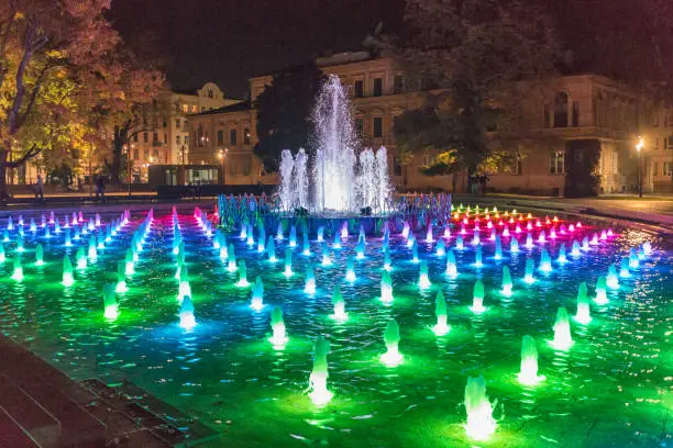 Fountain at night in Lithuania Square, Lublin