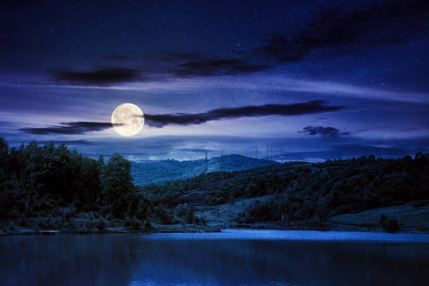 istock mountain scenery with lake in spring at night 1351699696