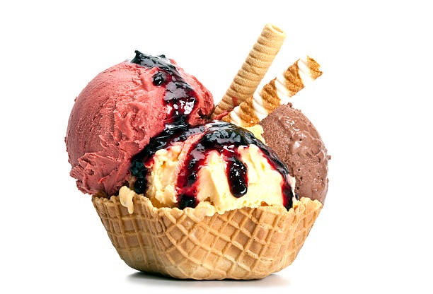 Icecream three balls in wafer.