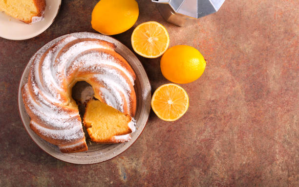 istock Lemon and sour cream ring cake, with icing sugar 1351706471
