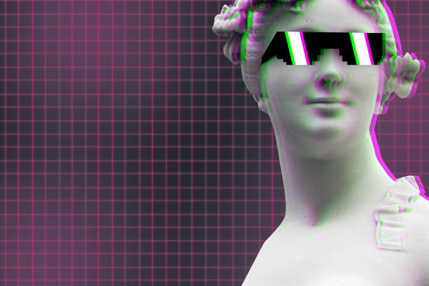 istock Digital art concept. Female head statue in glasses with copy space 1351708428