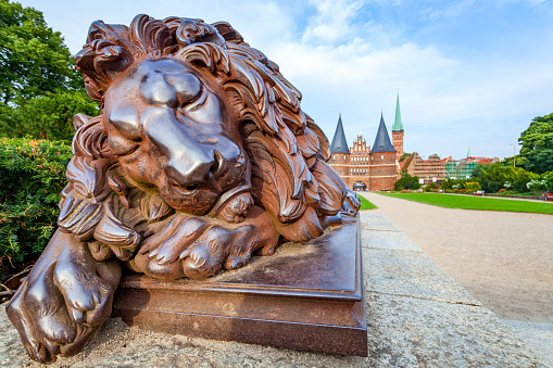 Statue Of Sleeping Lion in Lubeck