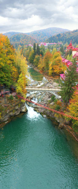 istock Waterfall Yaremche autumn drone. 1351712824