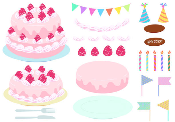 illustrations, cliparts, dessins animés et icônes de illustration de l’ensemble de matériel de gâteau d’anniversaire - wedding reception wedding cake wedding cake