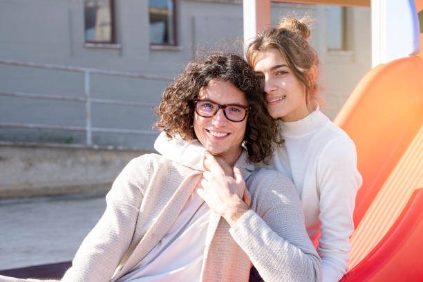 istock Smiling tourist couple in love 1351713071