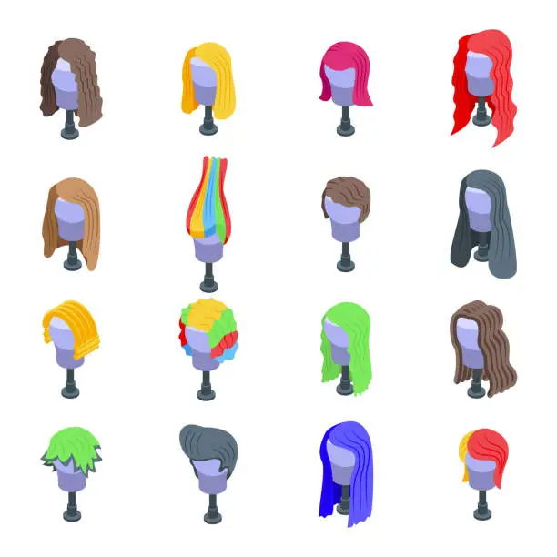 Vector illustration of Wig icons set.