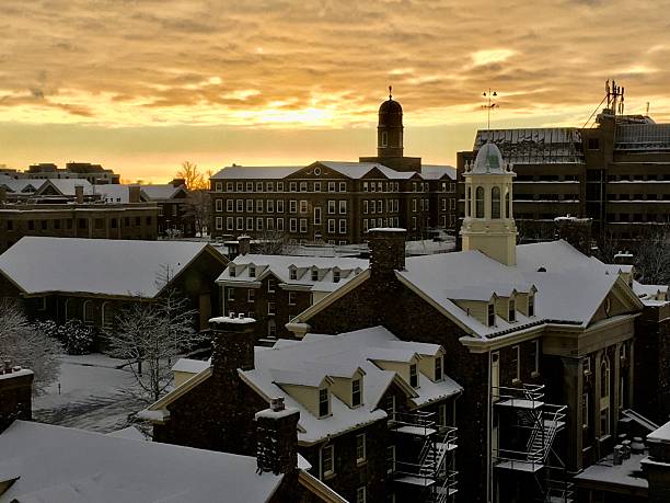 istock Snow covered roofs at King's and Dal 1351720188
