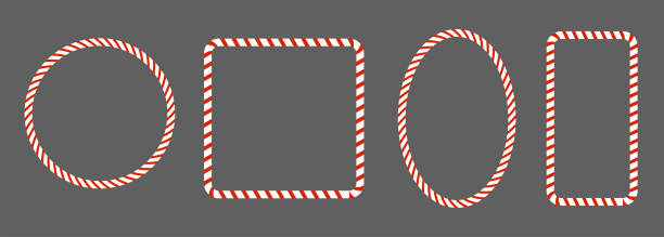 ilustraciones, imágenes clip art, dibujos animados e iconos de stock de conjunto navideño marco de caña de caramelo rojo-blanco. diseño plano aislado vectorial. - candy cane christmas candy frame