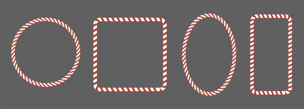 ilustrações de stock, clip art, desenhos animados e ícones de christmas set frame red-white candy cane. vector isolated flat design. - candy cane