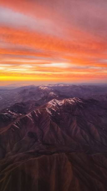 Sunset Wasatch mountain Utah sunset from above stock photo