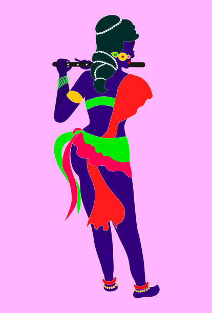силуэт кришны, играющего на флейте. индия, говинда. бог. вектор - silhouette back lit built structure shrine stock illustrations
