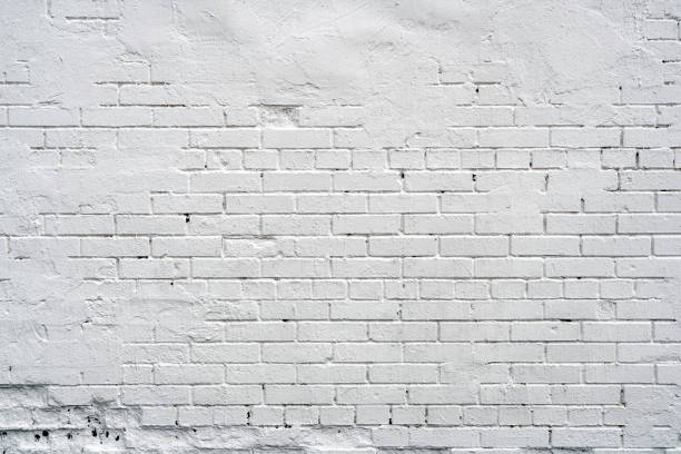 Abstract textured background of old white brick wall with plaster