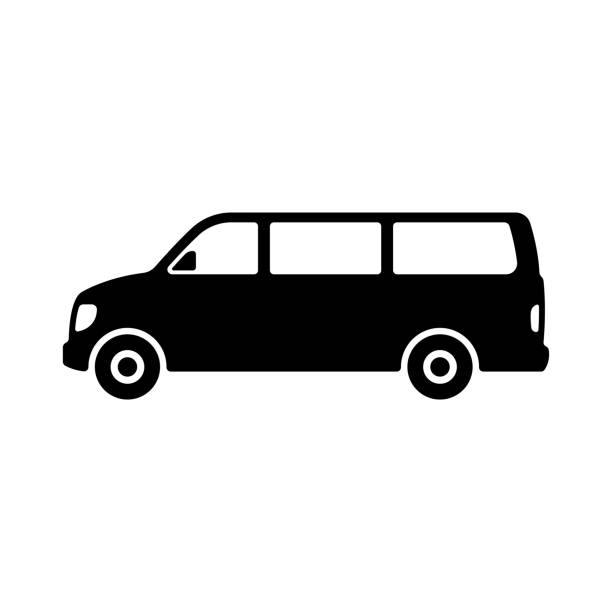 Minibus icon. Passenger van. Black silhouette. Side view. Vector simple flat graphic illustration. The isolated object on a white background. Isolate. Minibus icon. Passenger van. Black silhouette. Side view. Vector simple flat graphic illustration. The isolated object on a white background. Isolate. minivan stock illustrations
