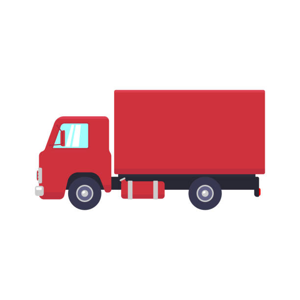 bildbanksillustrationer, clip art samt tecknat material och ikoner med truck icon. red lorry. colored silhouette. side view. vector simple flat graphic illustration. vector simple flat graphic illustration. the isolated object on a white background. isolate. - lastbil