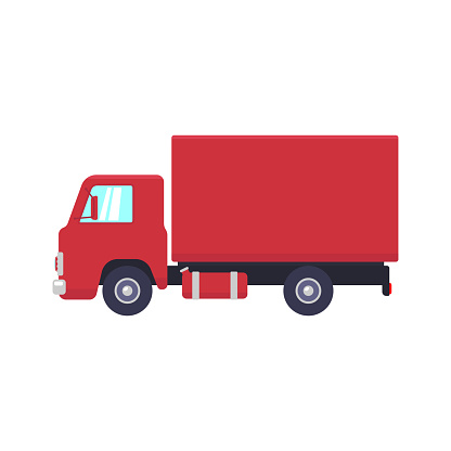 Truck icon. Red lorry. Colored silhouette. Side view. Vector simple flat graphic illustration. Vector simple flat graphic illustration. The isolated object on a white background. Isolate.