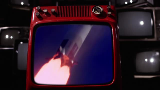 Historic Launch Of Apollo 11 Seen on A Retro TV. Elements of this Video Furnished by NASA. 4K Resolution.