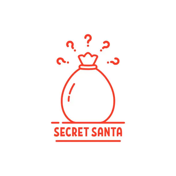 Vector illustration of red thin line bag like secret santa