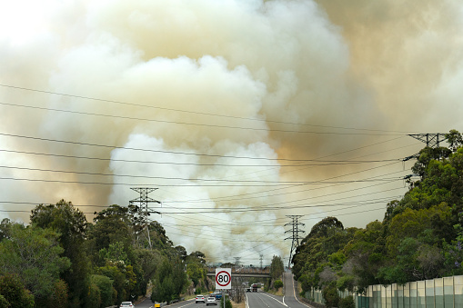 NSW, Australia, 4 November 2021- Forest fire smoke in Padstow Heights
