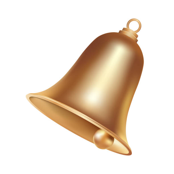 istock Volumetric realistic golden Christmas bell isolated on white background 1351738542