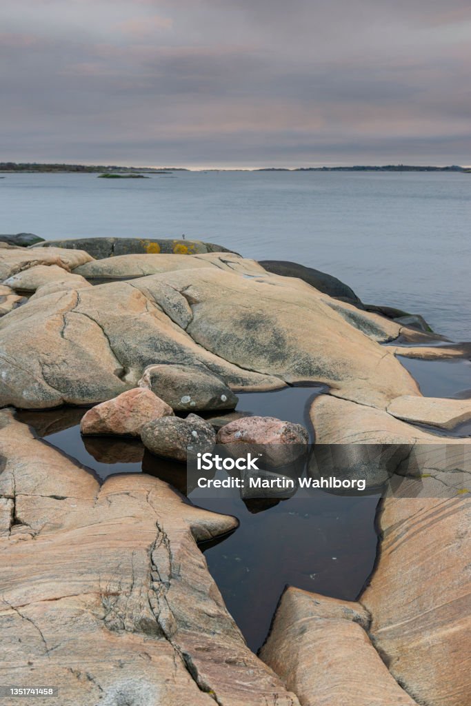 Rocks of the Swedish coastline Smooth Rocks of the Swedish west coast Gothenburg Stock Photo