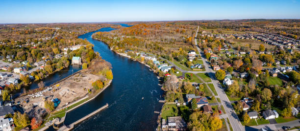istock Aerial townscape and Trent River, Hastings, Canada 1351742080